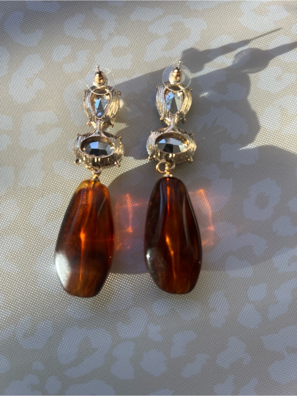Elegant Amber Drop Statement Earrings - Gold Accent 8cm - Picture 10 of 11